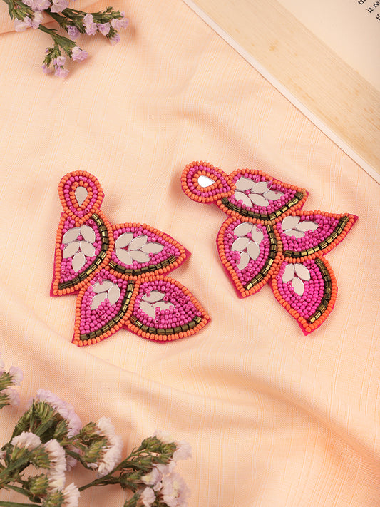 The Beady Crumb Earrings in Pink & Orange