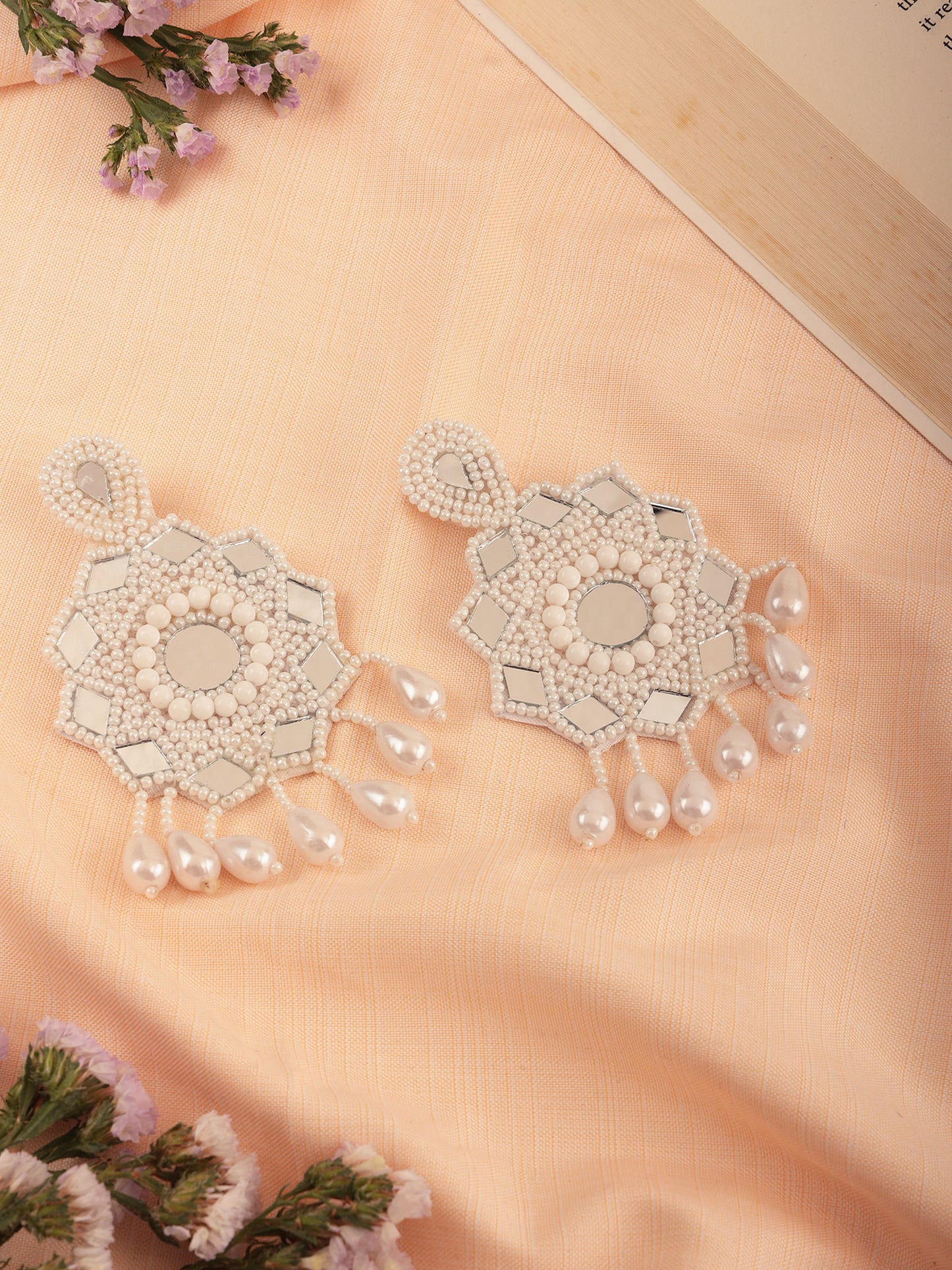 The Beady Fauxy Diamonds Earrings in White