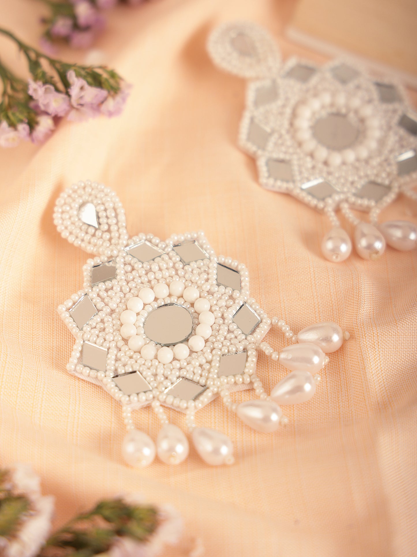 The Beady Fauxy Diamonds Earrings in White