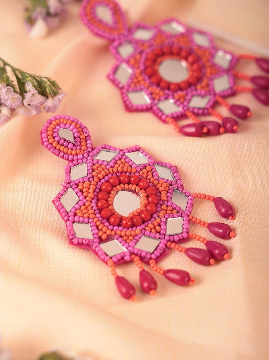 The Beady Fauxy Diamonds Earrings in Pink & Orange