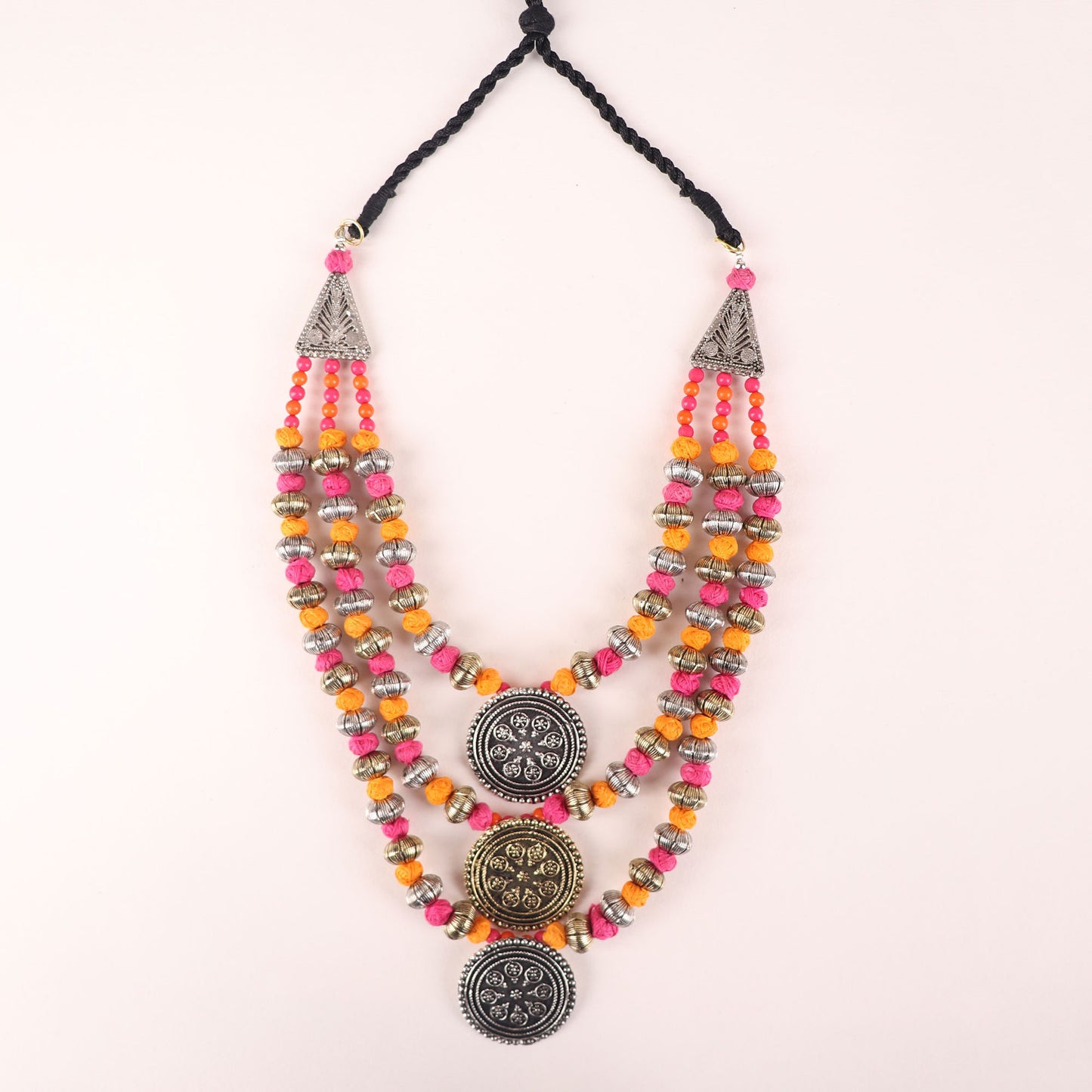 Necklace,The Metal Crayons Beaded Necklace in Pink & Orange - Cippele Multi Store