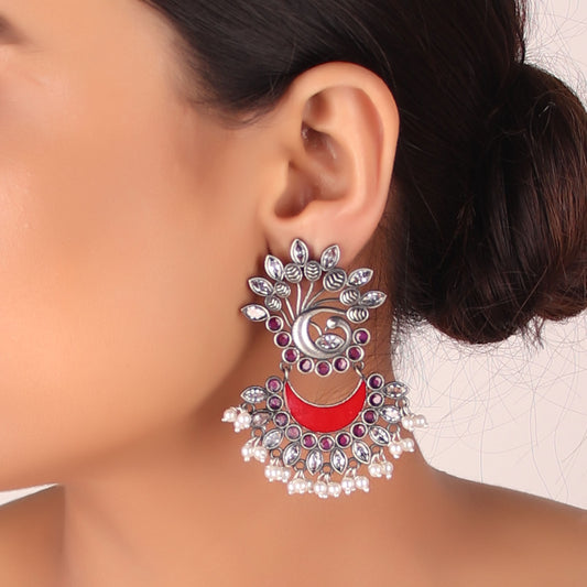 Earrings,The Nataraj Peacock Earring with Pinch of Red - Cippele Multi Store