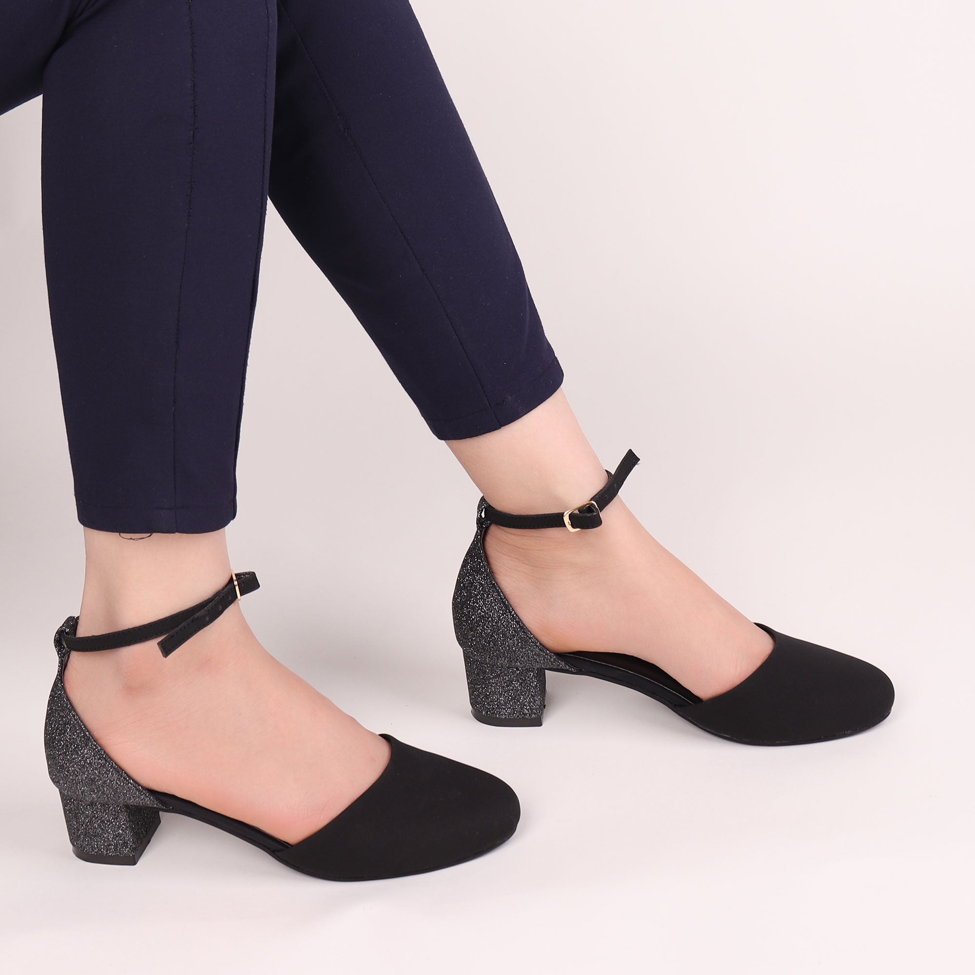 Black glitter block outlet heel sandals